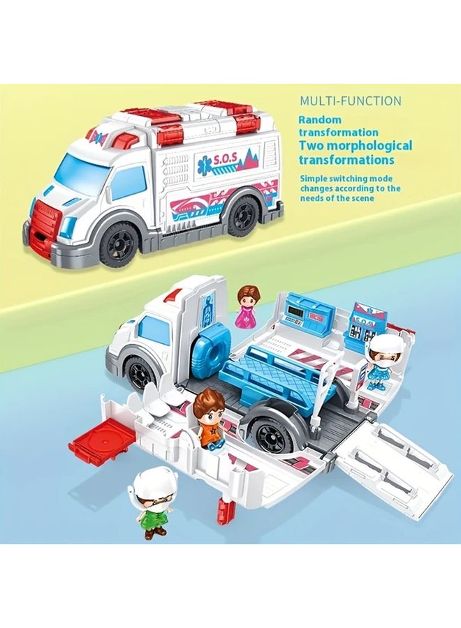 لعبة سيارة إسعاف قابلة للتحويل مجموعة إنقاذ طبي متعددة الوظائف مع شخصيات - Image 1